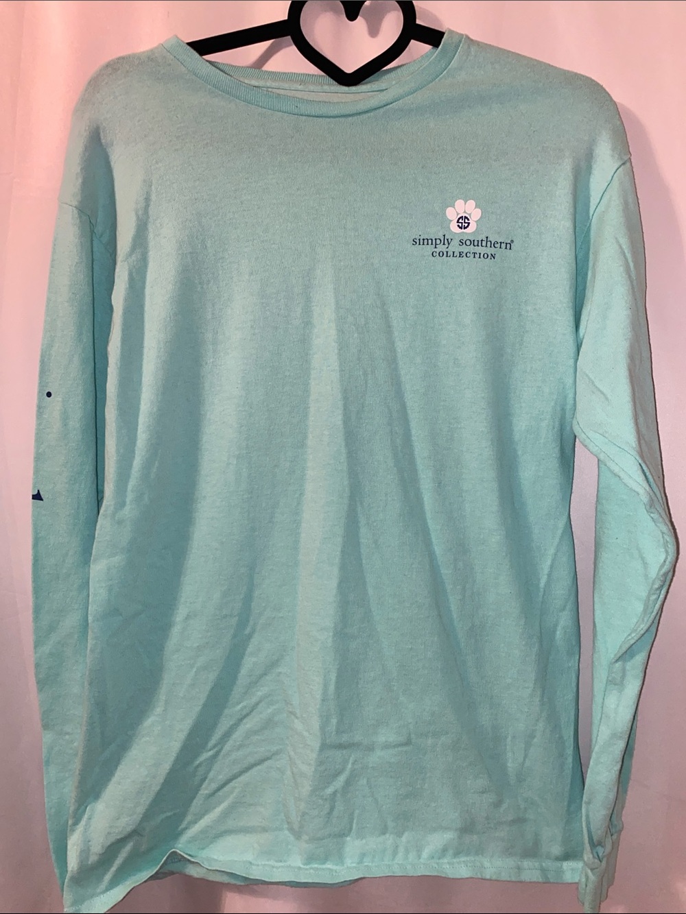 Simply Southern women’s Light Aqua Long Sleeve Dog Lover Shirt M